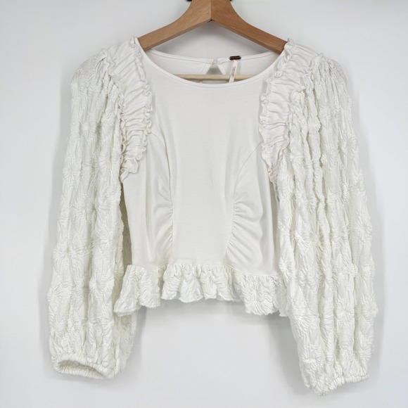 Free People White Olivia Contrast Stitch Knit Top XS - Picture 2 of 9